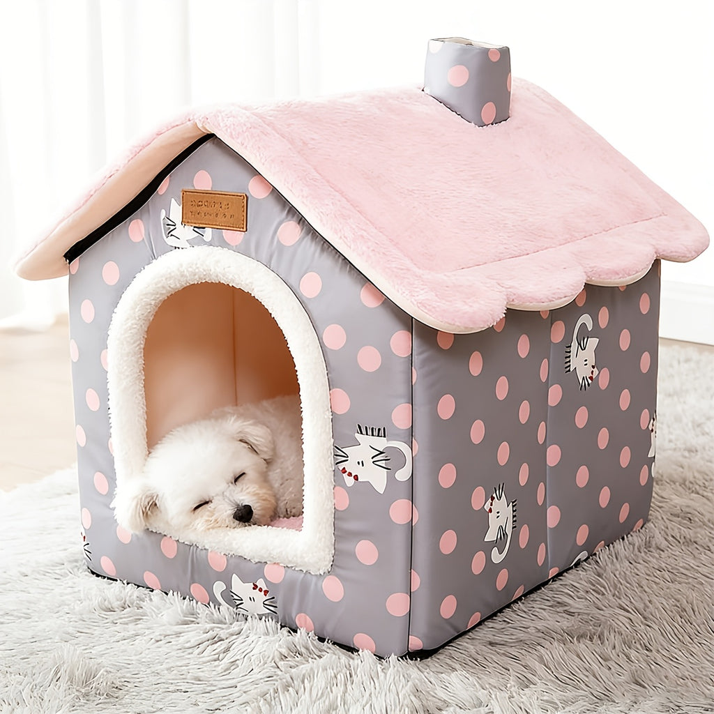1pc 1pcs House-Shaped Cat Bed Suitable for All Seasons - Temperature-Regulating Enclosed Washable Pet House, Warm Breathable Cozy Rest Bed for Cats & Dogs, No Assembly Required \u002FTravel Shelter