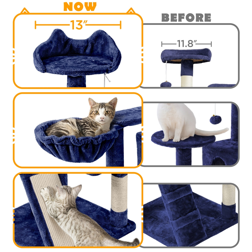 Costoffs 57''H Cat Tree Perfect Gift for Cats Condo Kitten Tree Tower w\u002F 2 Condos & Dangling Ball & Round Platform & Ladder Multilevel Indoor Cat Tree Tower for Kittens\u002FSmall Cats Christmas Gift