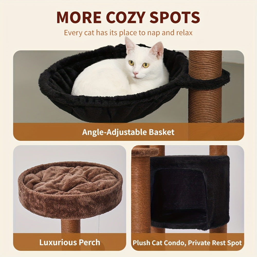 Large Cat Tower with Luxurious Large Platform for Large Cats, with Soft Hammock, Multi-level Flower Tower, Sisal Scratching Post And Toy Ball, Sturdy Indoor Playhouse