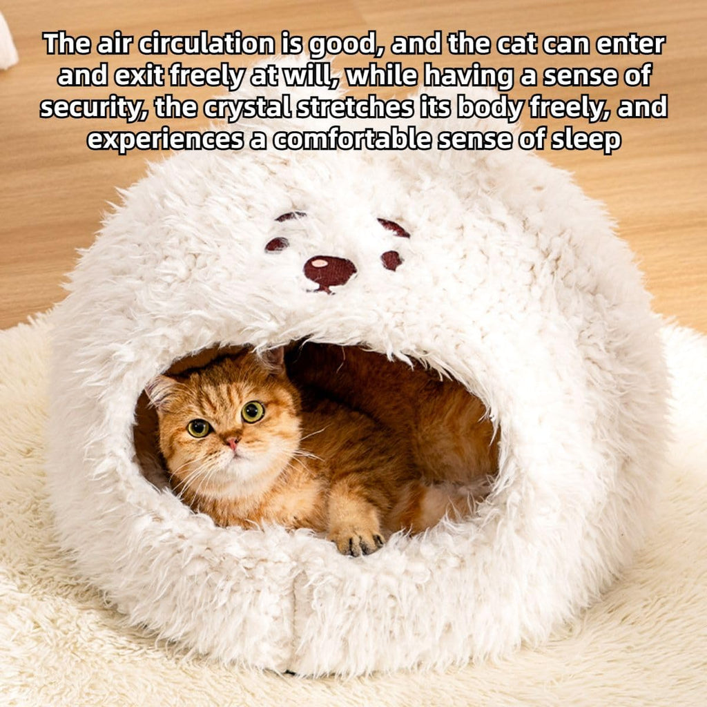 Cozy Cat Cave Bed with Privacy Cover, Winter Warm Dog House for Indoor Use, Non-Slip Base & Machine Washable, Calming Shelter for Pets