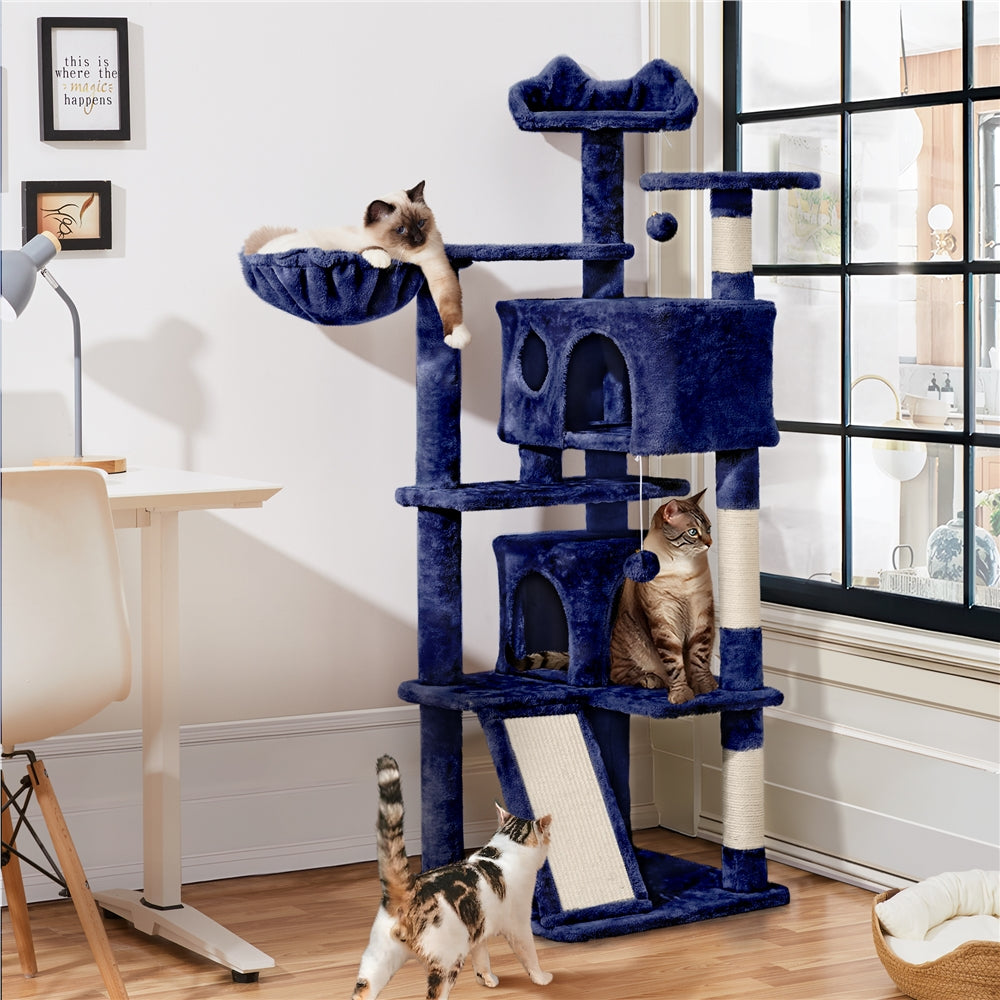 Costoffs 57''H Cat Tree Perfect Gift for Cats Condo Kitten Tree Tower w\u002F 2 Condos & Dangling Ball & Round Platform & Ladder Multilevel Indoor Cat Tree Tower for Kittens\u002FSmall Cats Christmas Gift