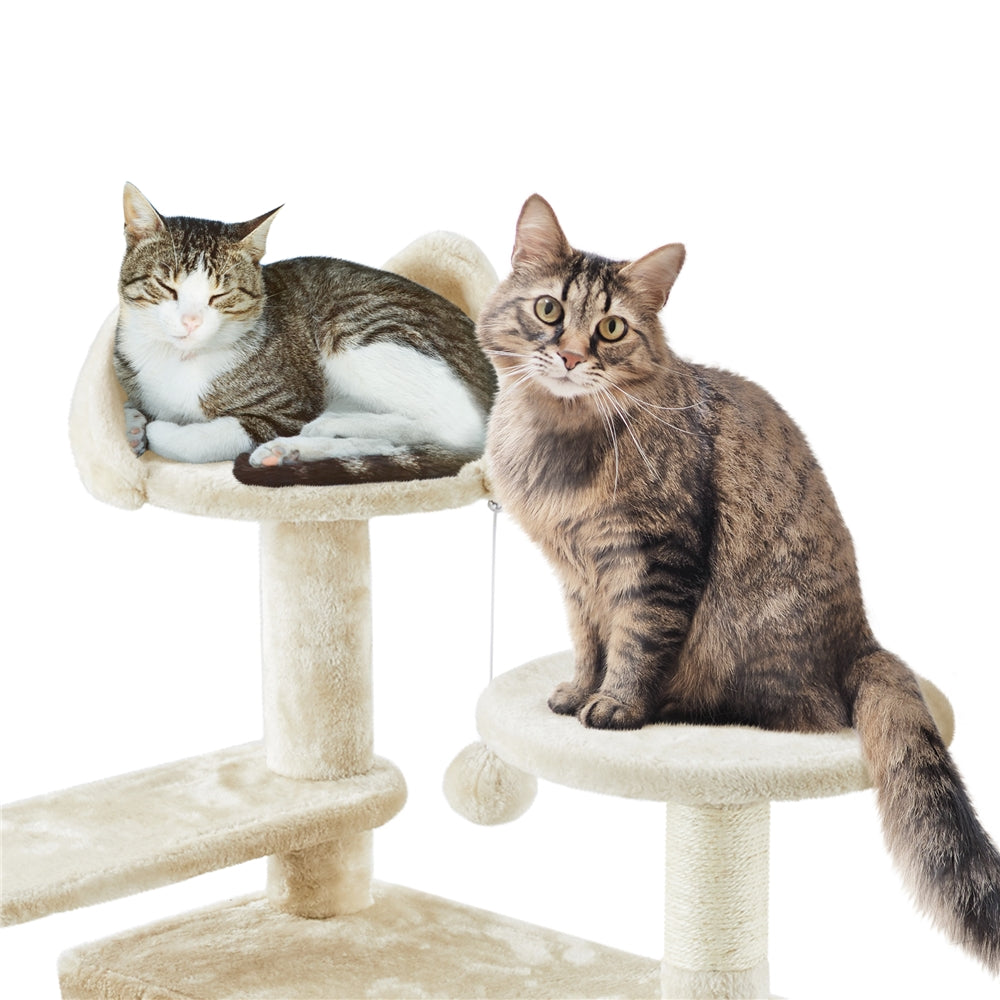 Costoffs 57''H Cat Tree Perfect Gift for Cats Condo Kitten Tree Tower w\u002F 2 Condos & Dangling Ball & Round Platform & Ladder Multilevel Indoor Cat Tree Tower for Kittens\u002FSmall Cats Christmas Gift