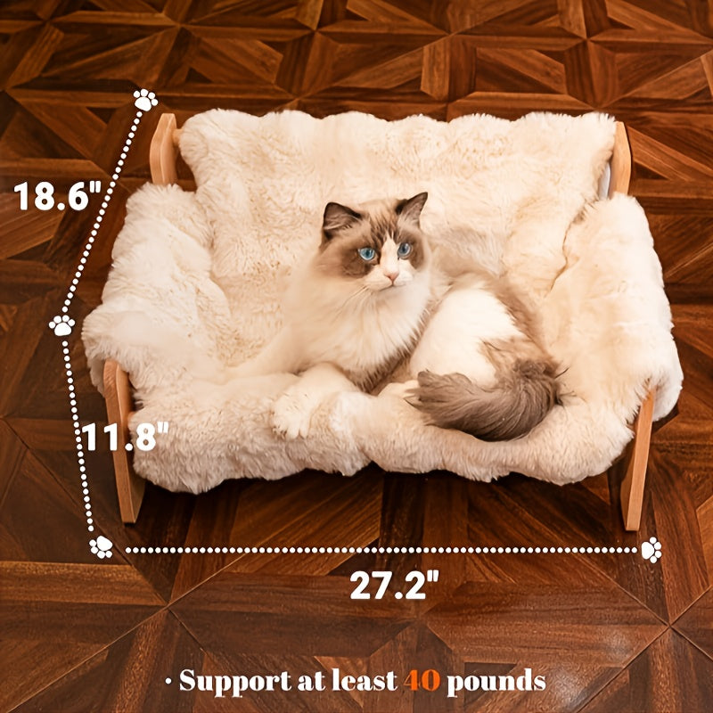 Raised Solid Wood Pet Couch Bed - Elevated Modern Cat & Dog Sofa Chair with Thick, Wide Wood Frame, (Suitable for cats & small Dogs), Space-Saving Cozy Pet Furniture for Apartments, 27.2\
