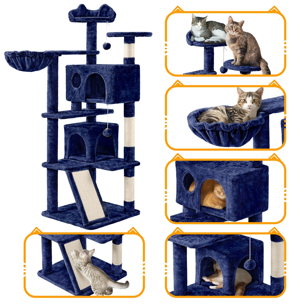 Costoffs 57''H Cat Tree Perfect Gift for Cats Condo Kitten Tree Tower w\u002F 2 Condos & Dangling Ball & Round Platform & Ladder Multilevel Indoor Cat Tree Tower for Kittens\u002FSmall Cats Christmas Gift
