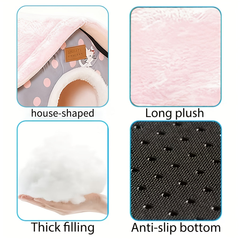 1pc 1pcs House-Shaped Cat Bed Suitable for All Seasons - Temperature-Regulating Enclosed Washable Pet House, Warm Breathable Cozy Rest Bed for Cats & Dogs, No Assembly Required \u002FTravel Shelter