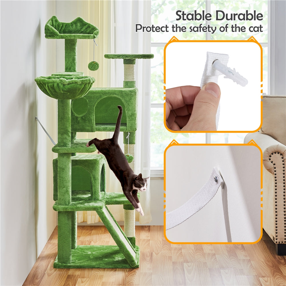 Costoffs 57''H Cat Tree Perfect Gift for Cats Condo Kitten Tree Tower w\u002F 2 Condos & Dangling Ball & Round Platform & Ladder Multilevel Indoor Cat Tree Tower for Kittens\u002FSmall Cats Christmas Gift