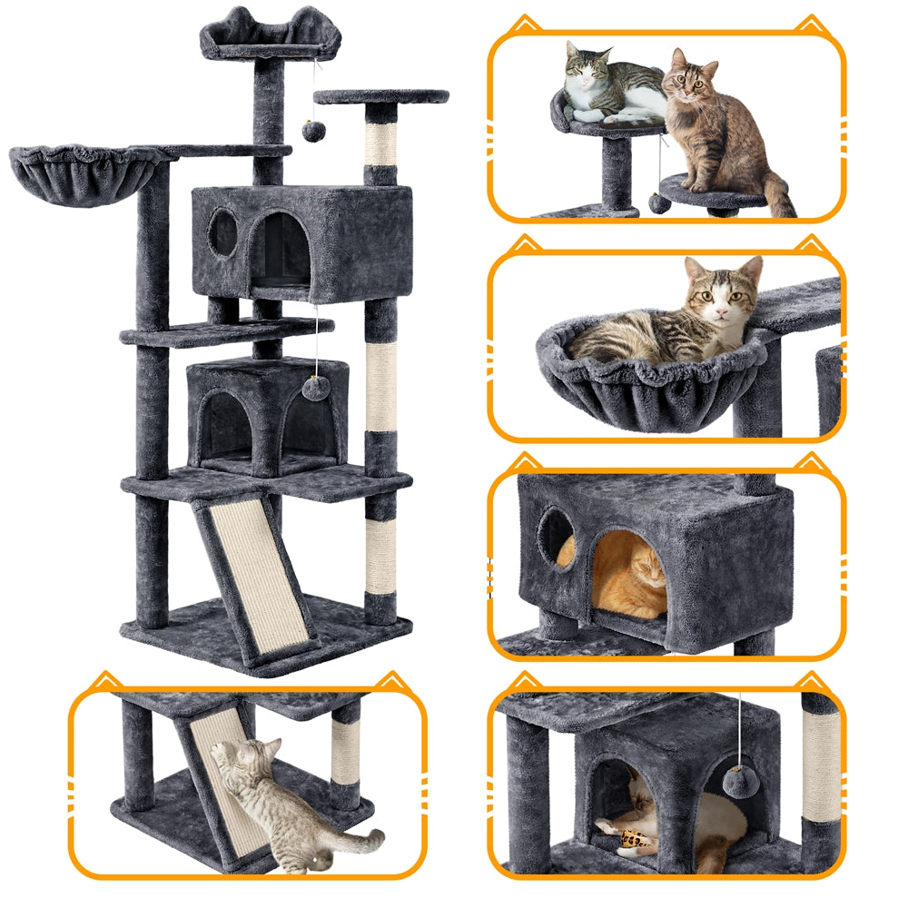 Costoffs 57''H Cat Tree Perfect Gift for Cats Condo Kitten Tree Tower w\u002F 2 Condos & Dangling Ball & Round Platform & Ladder Multilevel Indoor Cat Tree Tower for Kittens\u002FSmall Cats Christmas Gift
