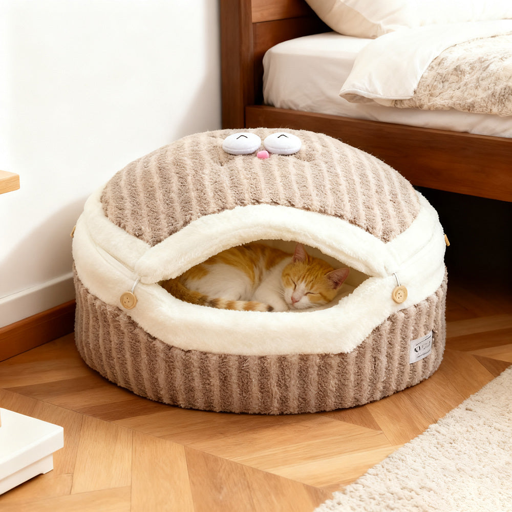 Adorable Enclosed Cat Bed Designed for Security, Also Suitable for Dogs, Serving As a Dual-Purpose Mat And Cozy House for Cats During The Autumn And Winter Seasons