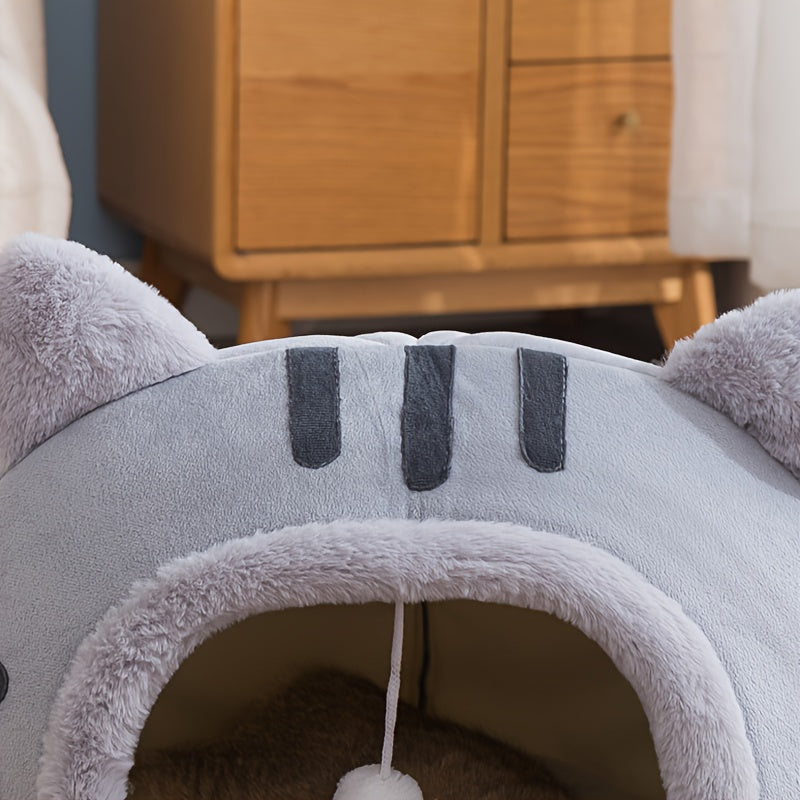 Cat-Shaped Cat Bed - Enclosed Windproof Winter Warm Cozy Nest Suitable for All Seasons, Detachable Washable, Shelter for Cats, Assembly Cat ( Style)