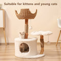 Multi-Level Cat Tree Tower for Kittens Modern Space-Saving Design with Scratching Posts, Caves, 2 Pompoms 2 Cushions, Handwoven, Sturdy Construction for Climbing, Scratching, Resting, Stylish Feline Playhouse, Small Space Solutions, Only for Kitten!!