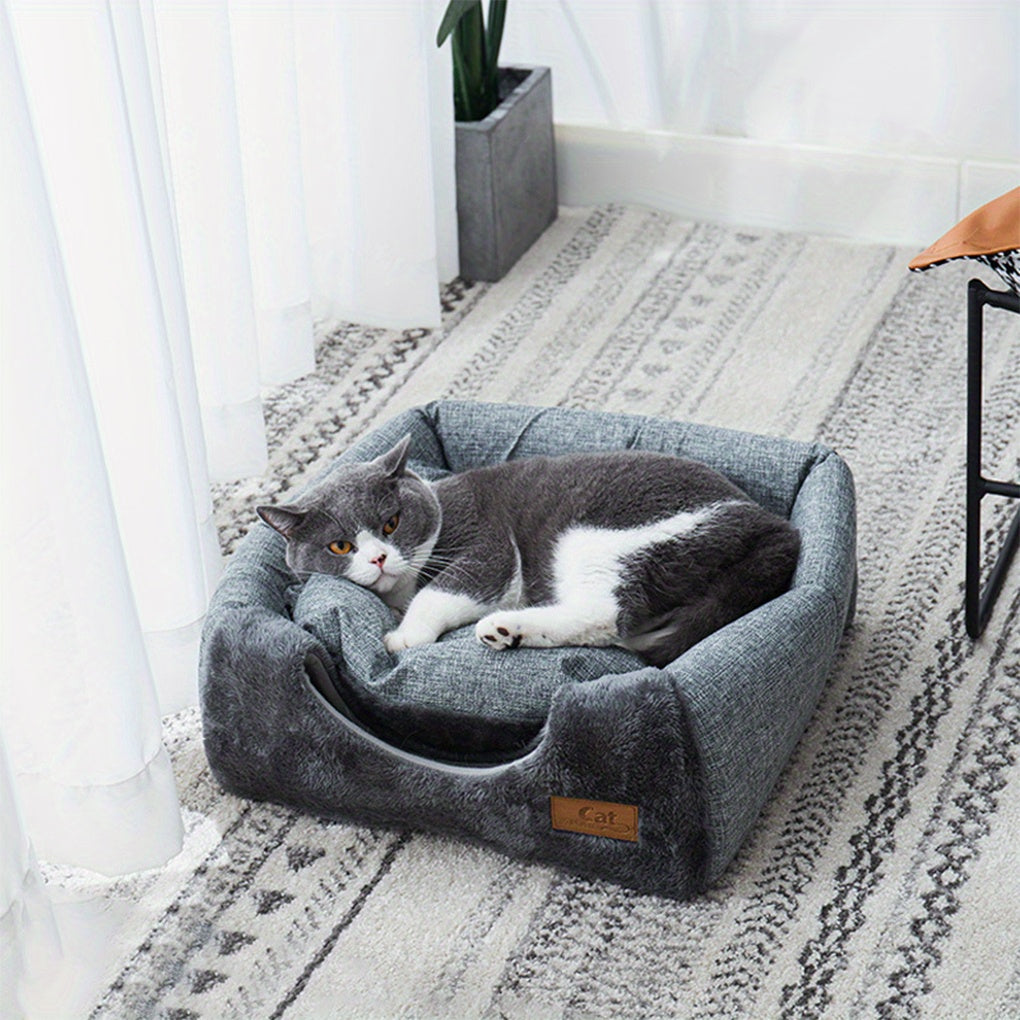 3D Thickened Winter Cat Bed - Warm Triangular Design, Pet-Friendly Closed-Top Enclosure for Cats & Small Dogs, Cozy Indoor Nest with Soft Fabric, Easy-Clean Gray Cat Furniture, Cat Bed, Contemporary Pet Furniture, Petfriendly Design