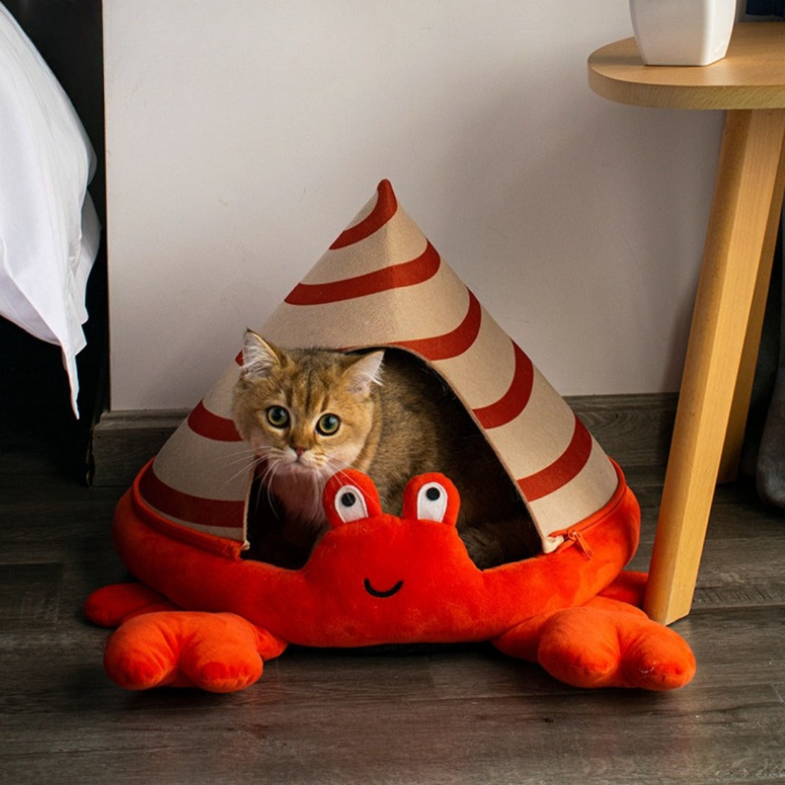 All-season Enclosed Windproof Cat House, Detachable Cat and Dog Bed, Warm Pet Nest, Creative Turtle and Hermit Crab-style Cat Bed