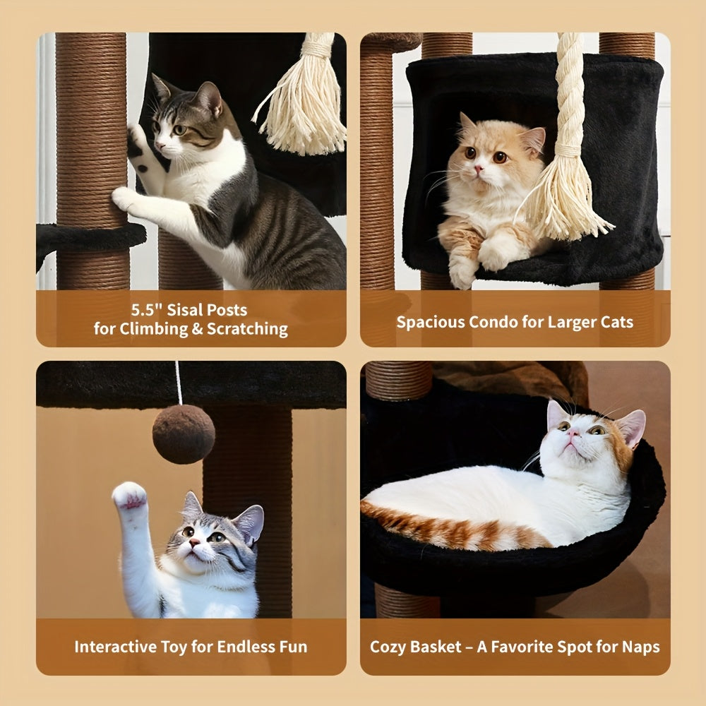 Large Cat Tower with Luxurious Large Platform for Large Cats, with Soft Hammock, Multi-level Flower Tower, Sisal Scratching Post And Toy Ball, Sturdy Indoor Playhouse