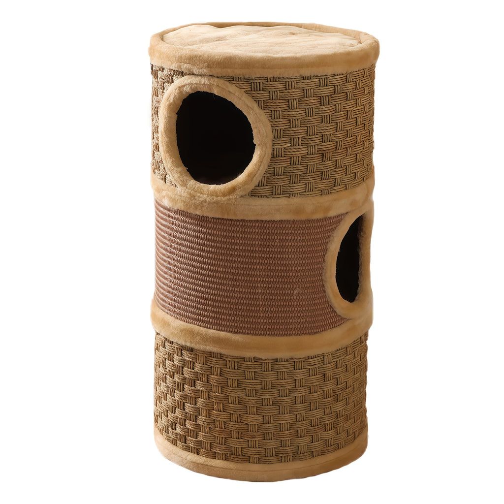 Three-Level Cat Tree Towers for Indoor -Durable Cat Furniture, Cat Scratcher & Cozy Cat Bed, Cat Climbing Frame with A House Hole, Cat Tree House, Cat Hideaway, Scratch-Resistant Design, Tree Hole Style, Sisal Material, Space-Saving