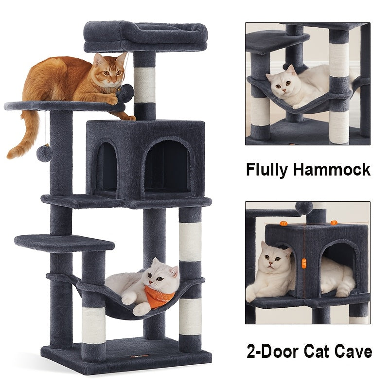 66in\u002F44in Multi-Level Cat Condo Tower with Cozy Cave & Plush Hammock, Featuring 4 Sisal Scratching Posts, 2 Perches, Anti-Tilt Stable House Apartment, Ultimate Pet Playhouse for Multi-Cat Families, Easy 10-Min Assembly, Gift for Kittens & Cats