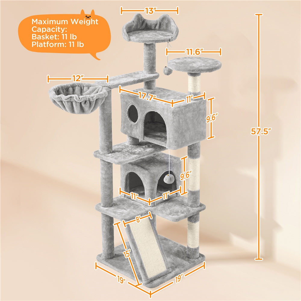 Costoffs 57''H Cat Tree Perfect Gift for Cats Condo Kitten Tree Tower w\u002F 2 Condos & Dangling Ball & Round Platform & Ladder Multilevel Indoor Cat Tree Tower for Kittens\u002FSmall Cats Christmas Gift
