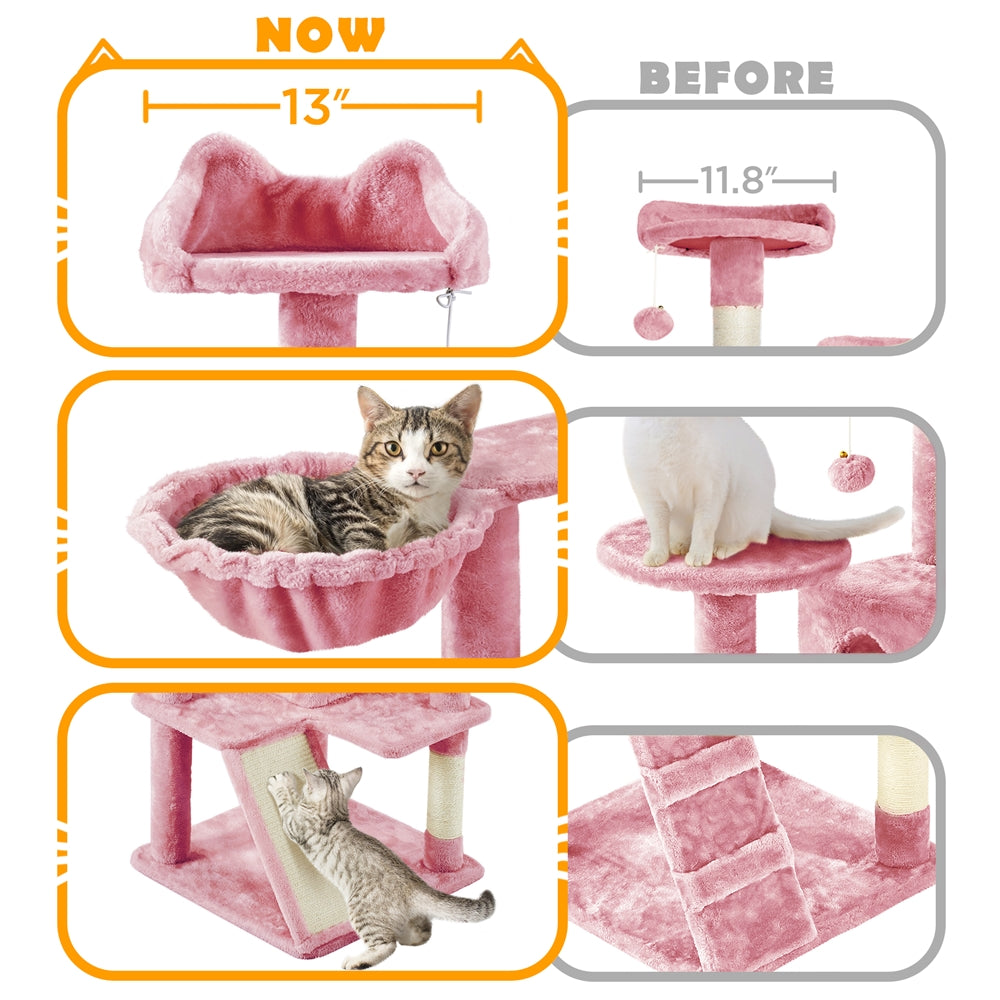 Costoffs 57''H Cat Tree Perfect Gift for Cats Condo Kitten Tree Tower w\u002F 2 Condos & Dangling Ball & Round Platform & Ladder Multilevel Indoor Cat Tree Tower for Kittens\u002FSmall Cats Christmas Gift