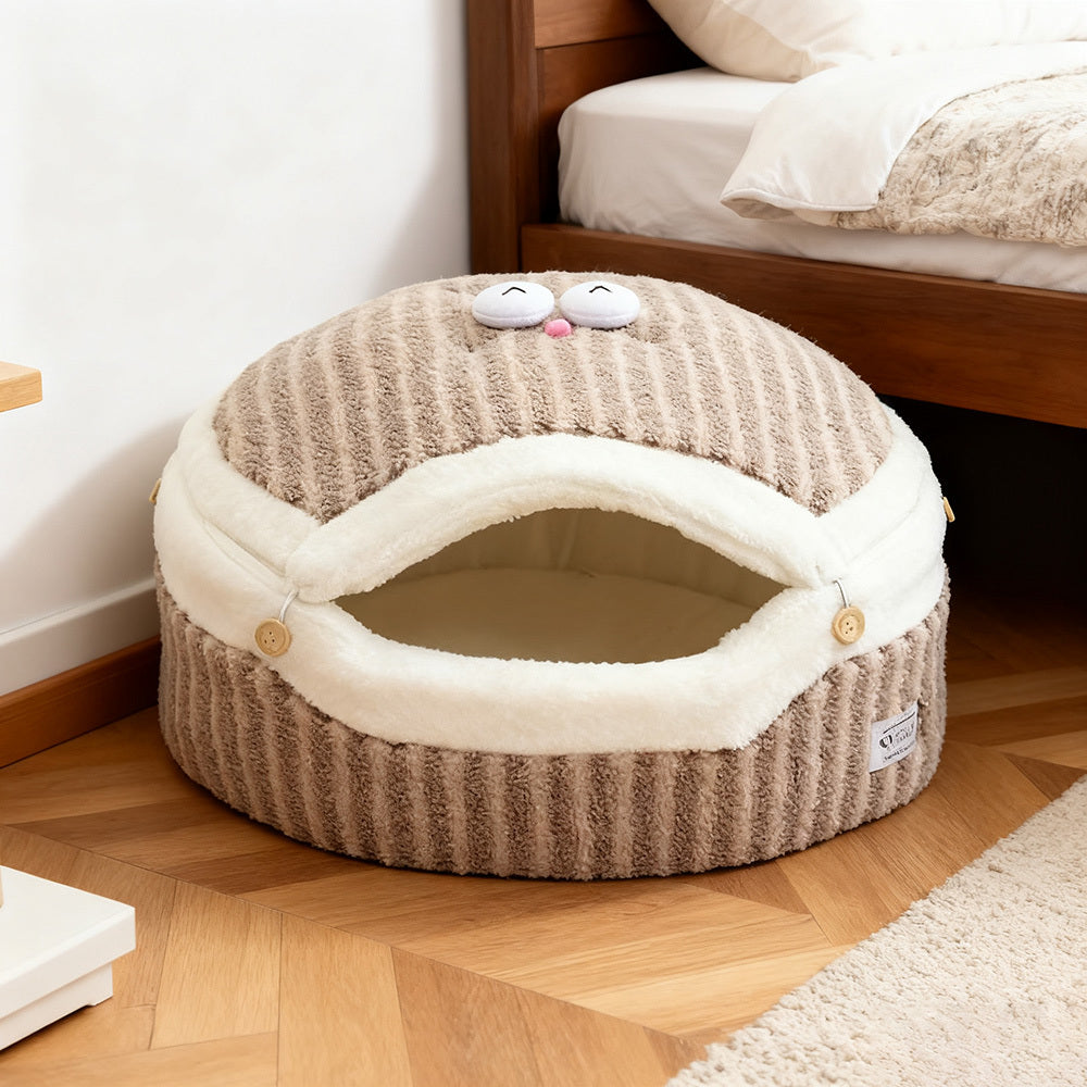Adorable Enclosed Cat Bed Designed for Security, Also Suitable for Dogs, Serving As a Dual-Purpose Mat And Cozy House for Cats During The Autumn And Winter Seasons