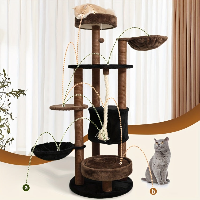 Large Cat Tower with Luxurious Large Platform for Large Cats, with Soft Hammock, Multi-level Flower Tower, Sisal Scratching Post And Toy Ball, Sturdy Indoor Playhouse