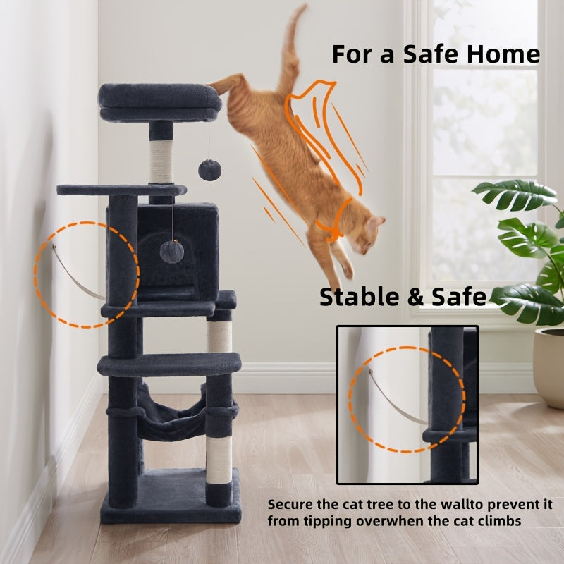 66in\u002F44in Multi-Level Cat Condo Tower with Cozy Cave & Plush Hammock, Featuring 4 Sisal Scratching Posts, 2 Perches, Anti-Tilt Stable House Apartment, Ultimate Pet Playhouse for Multi-Cat Families, Easy 10-Min Assembly, Gift for Kittens & Cats