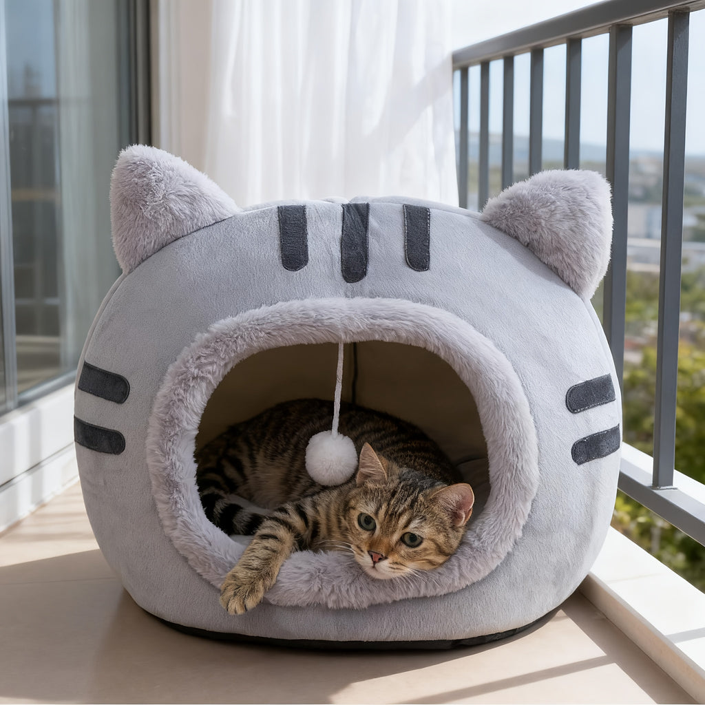 Cat-Shaped Cat Bed - Enclosed Windproof Winter Warm Cozy Nest Suitable for All Seasons, Detachable Washable, Shelter for Cats, Assembly Cat ( Style)