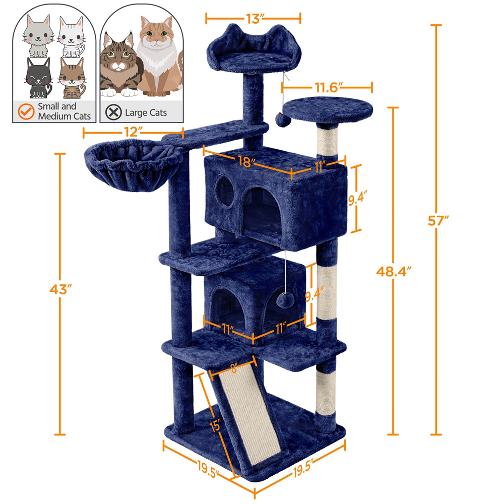 Costoffs 57''H Cat Tree Perfect Gift for Cats Condo Kitten Tree Tower w\u002F 2 Condos & Dangling Ball & Round Platform & Ladder Multilevel Indoor Cat Tree Tower for Kittens\u002FSmall Cats Christmas Gift