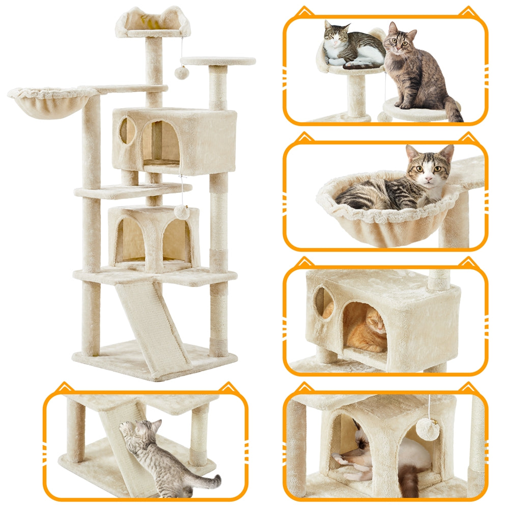 Costoffs 57''H Cat Tree Perfect Gift for Cats Condo Kitten Tree Tower w\u002F 2 Condos & Dangling Ball & Round Platform & Ladder Multilevel Indoor Cat Tree Tower for Kittens\u002FSmall Cats Christmas Gift