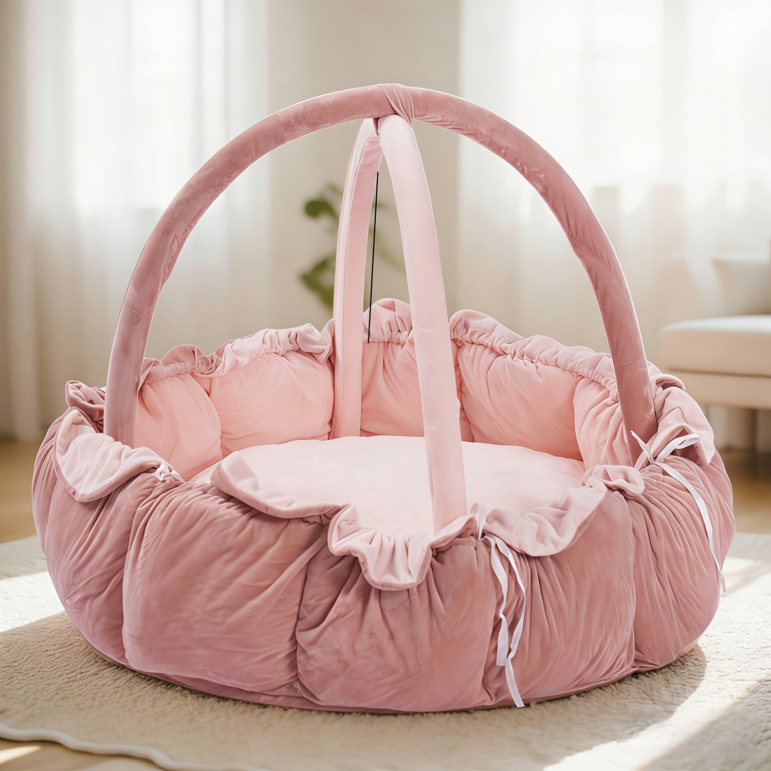 5-in-1 Thick & Plush Baby Gym, Baby Mats for Floor, Tummy Time Mat, Cat Bed, Dog Bed, Convertible Stage-Based Developmental From Baby to Toddler, Ball Pit, Pet Cushion Cloudico