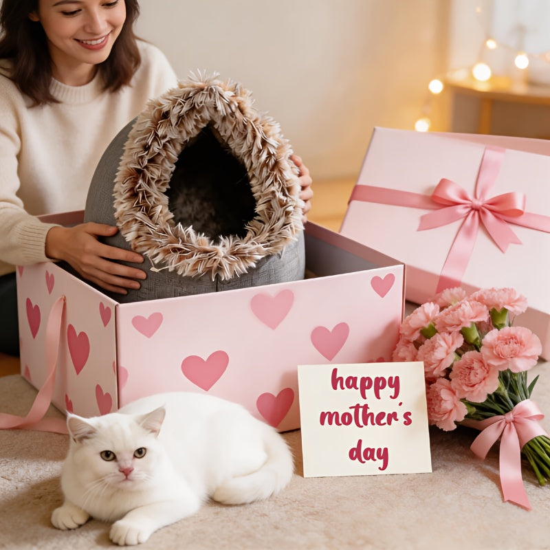 1Set\u002F2pcs-A Cat Bed And A Cat Mat, Easter & Mother'S Day 2026 Gift - Warm Enclosed Portable Pet Bed with Sleeping Mat | Cozy Enclosed Cat House for Deep Sleep | Perfect Easter & Mother'S Day Present for Your Furry Friend