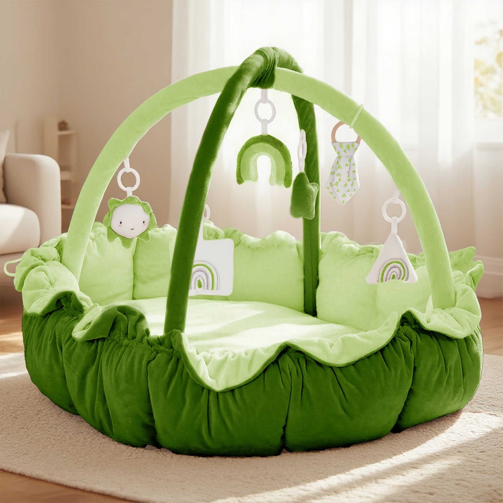 5-in-1 Thick & Plush Multi-Functional Cat & Dog Bed - Convertible Gym with Ball Pit, 6 Toys, Tummy Time Mat & Floor Mats | Plush Cushion Suitable for Kittens\u002FPuppies, Developmental Play & Rest