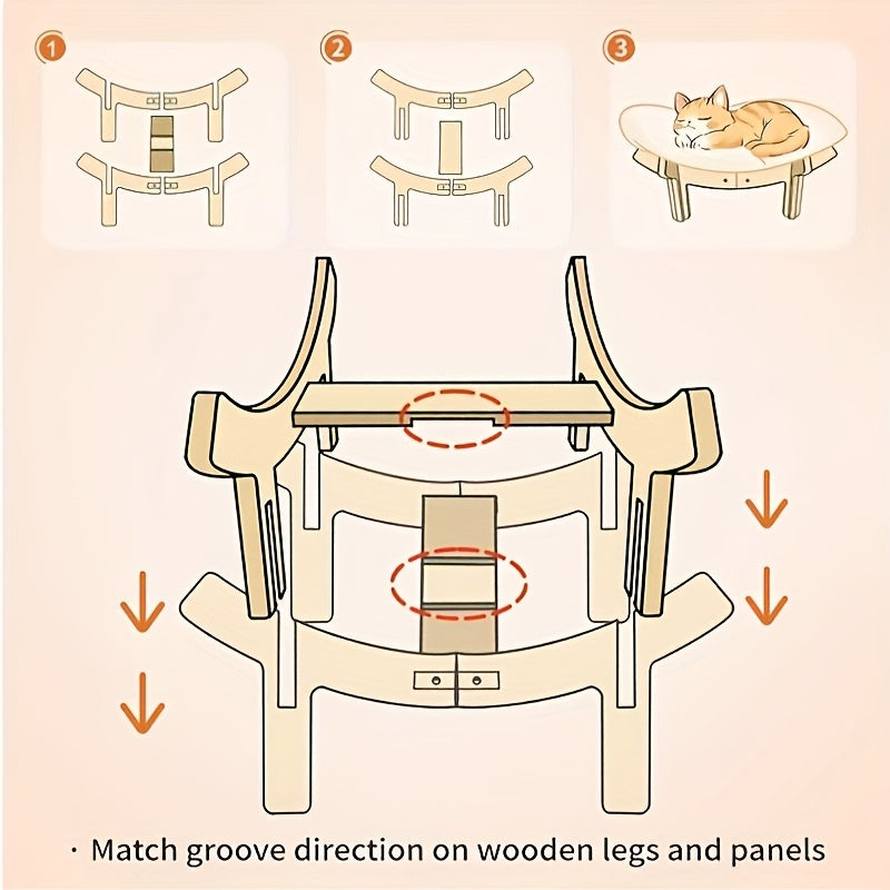 High-leg Joint-protecting Pet Bed, Cat Stand Bed with Soft Cushion And Sturdy Legs, Heart-shaped Wooden Frame with Beige Soft Cushion, Modern Luxury Indoor Pet-specific, Indoor Cat And Small Dog Specific High-leg Sofa