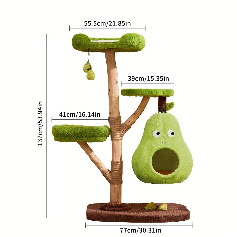 Solid Wood Modern Cat Tree Tower with Multi-Level Platforms, Scratching Posts, Top Cattail Basket Bed, Hammock & Condo - Sturdy Indoor Cat Furniture with Soft Cushioned Perches, Spacious Design for Large Adult Cats - Durable Cat Tree for Climbing