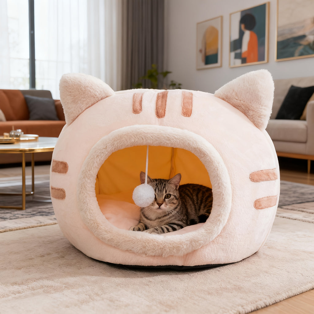 Cat-Shaped Cat Bed - Enclosed Windproof Winter Warm Cozy Nest Suitable for All Seasons, Detachable Washable, Shelter for Cats, Assembly Cat ( Style)