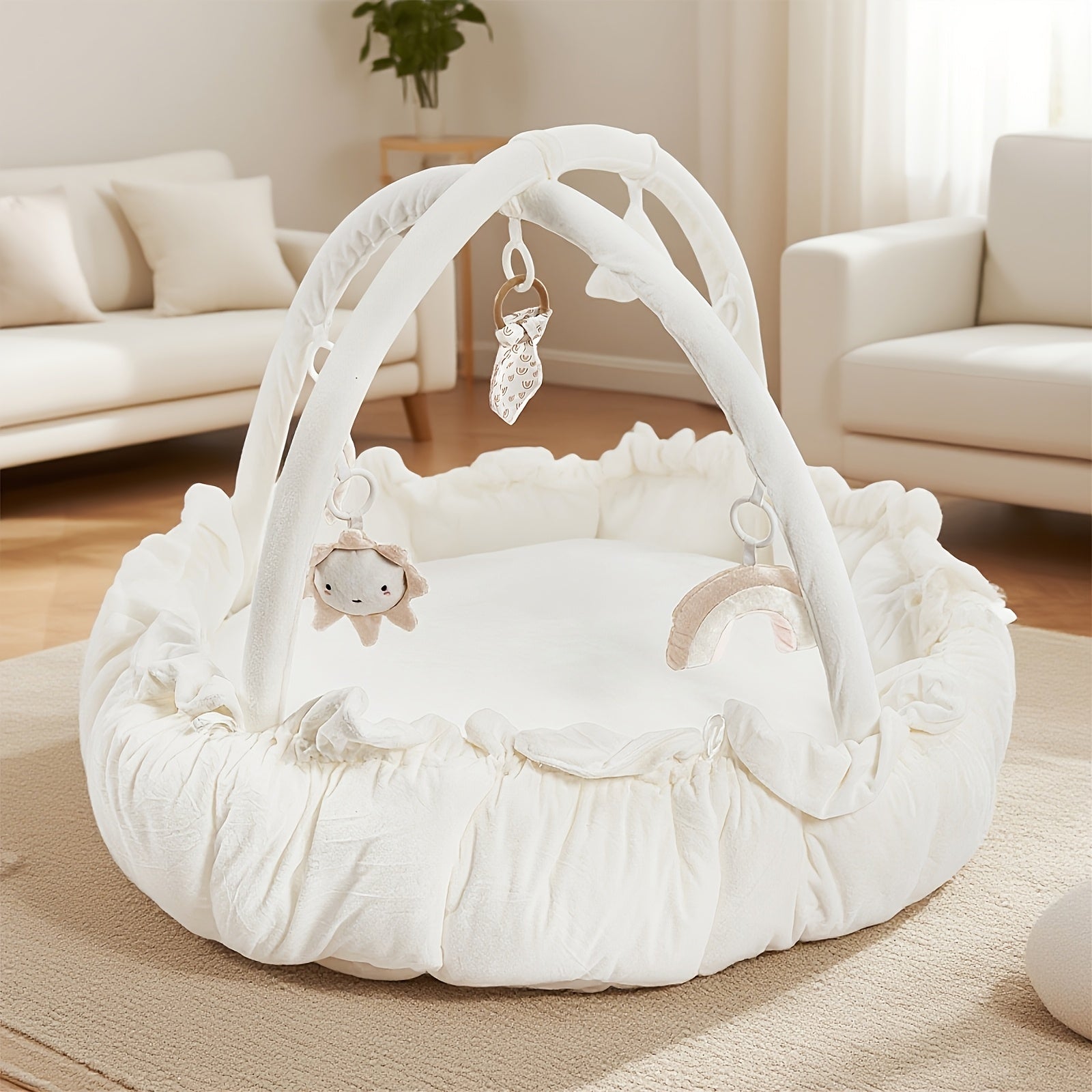 5-in-1 Thick & Plush Multi-Functional Cat & Dog Bed - Convertible Gym with Ball Pit, 6 Toys, Tummy Time Mat & Floor Mats | Plush Cushion Suitable for Kittens\u002FPuppies, Developmental Play & Rest