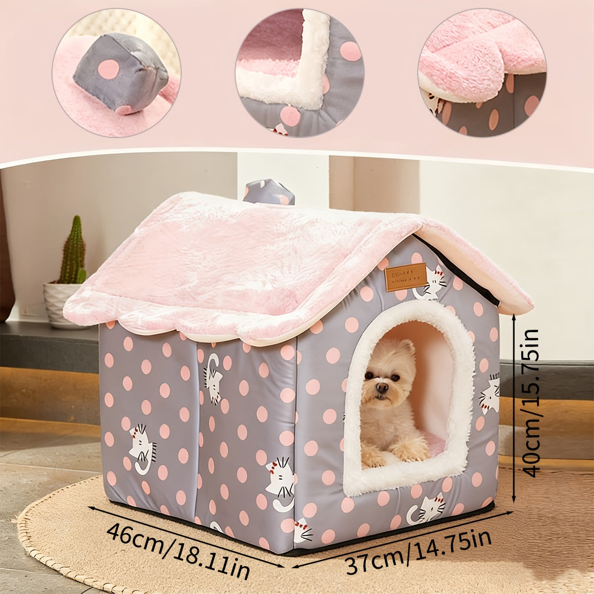 1pc 1pcs House-Shaped Cat Bed Suitable for All Seasons - Temperature-Regulating Enclosed Washable Pet House, Warm Breathable Cozy Rest Bed for Cats & Dogs, No Assembly Required \u002FTravel Shelter