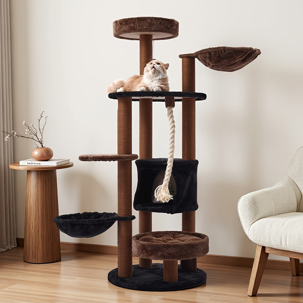 Large Cat Tower with Luxurious Large Platform for Large Cats, with Soft Hammock, Multi-level Flower Tower, Sisal Scratching Post And Toy Ball, Sturdy Indoor Playhouse