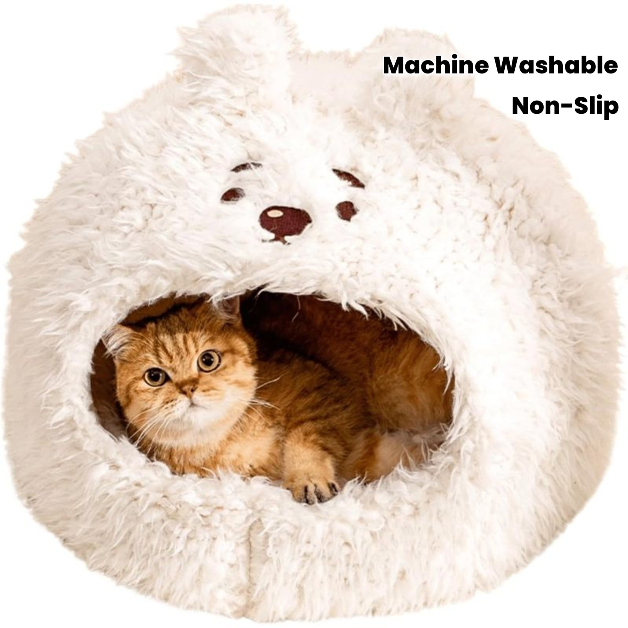 Cozy Cat Cave Bed with Privacy Cover, Winter Warm Dog House for Indoor Use, Non-Slip Base & Machine Washable, Calming Shelter for Pets