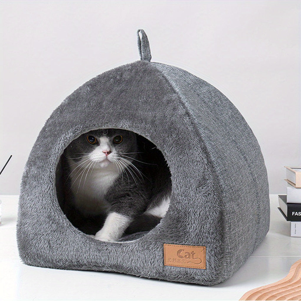 3D Thickened Winter Cat Bed - Warm Triangular Design, Pet-Friendly Closed-Top Enclosure for Cats & Small Dogs, Cozy Indoor Nest with Soft Fabric, Easy-Clean Gray Cat Furniture, Cat Bed, Contemporary Pet Furniture, Petfriendly Design