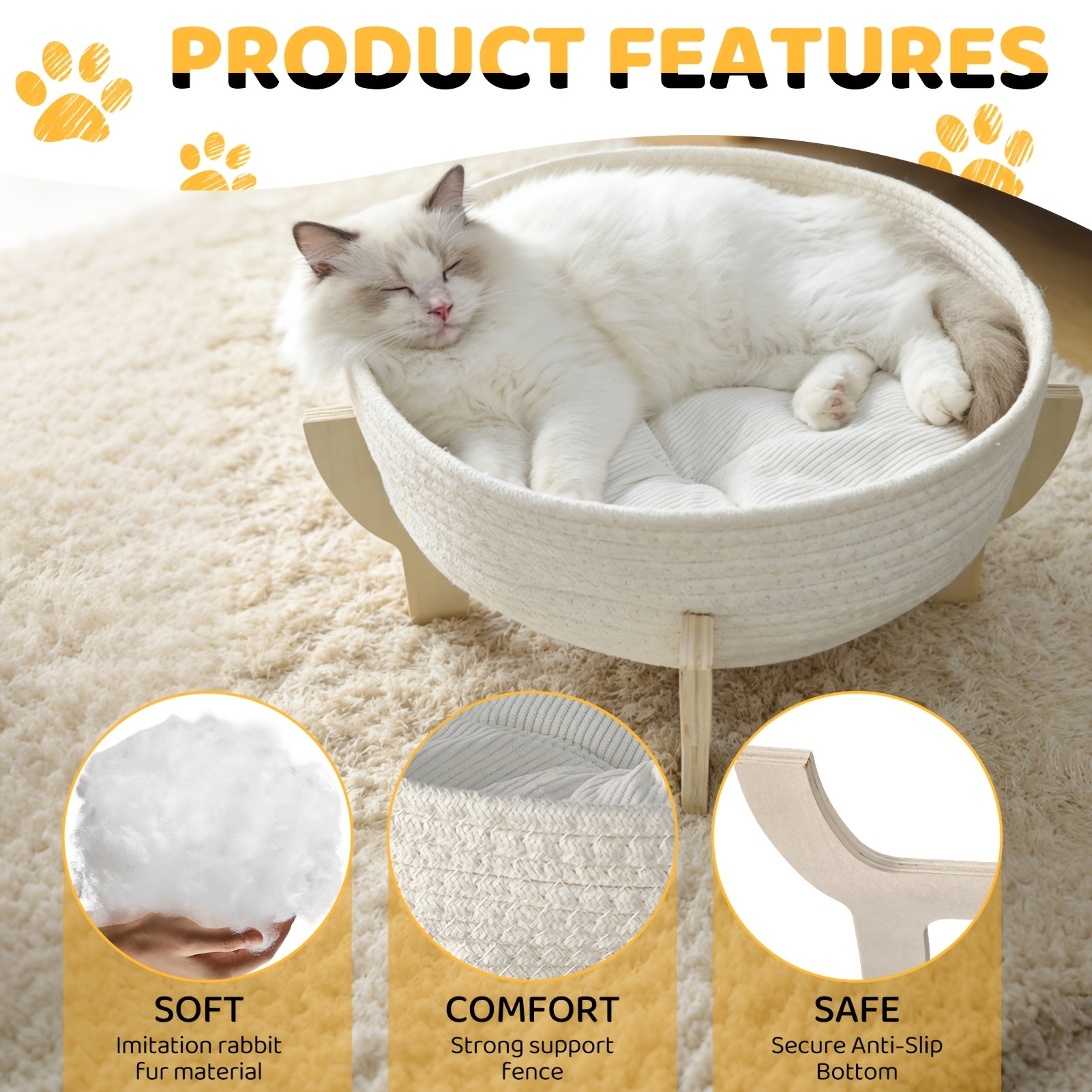2-in-1 Cat Bed & Scratcher Suitable for Indoor Cats - Round Washable Woven Basket with Soft Cushion & Cozy Kitten Sofa, Assembly, Woven Basket Suitable for for, for Kittens, for Cats, for Small Spaces, for Spaces