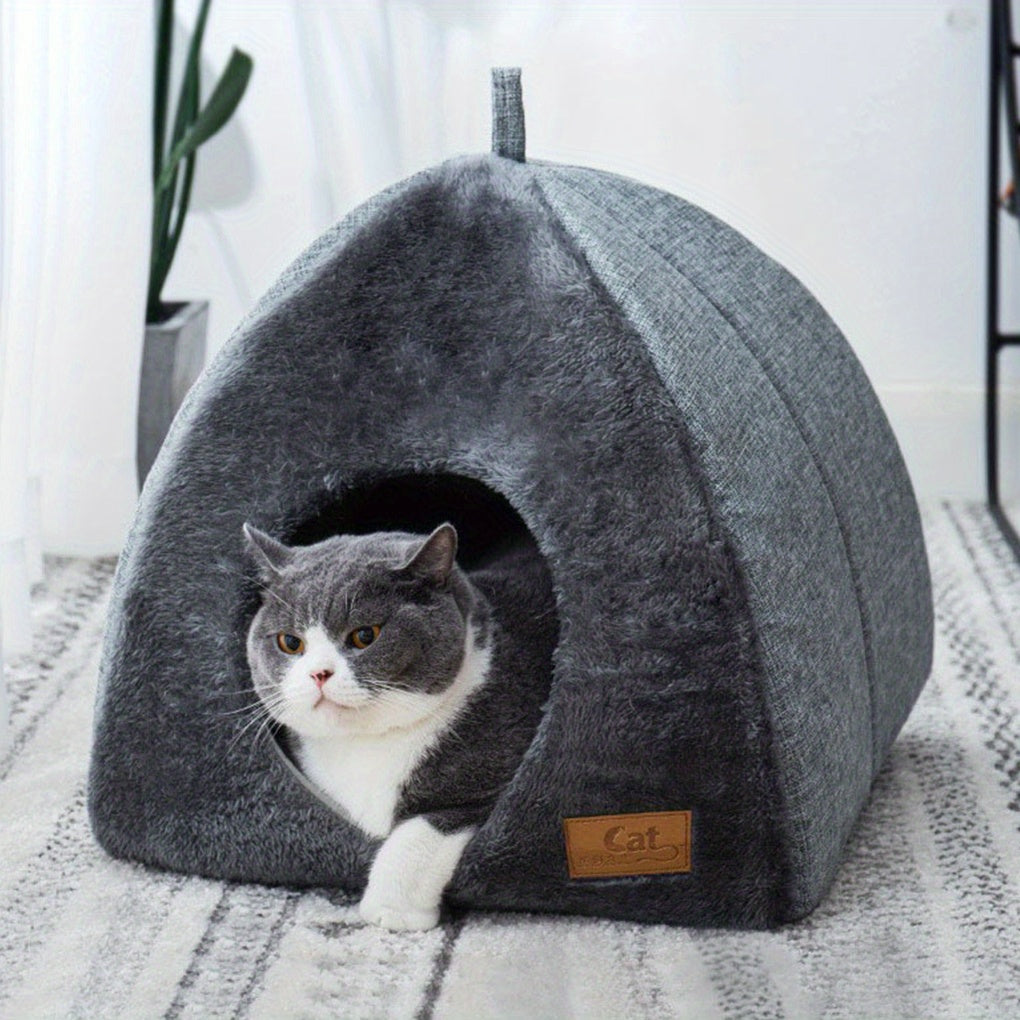 3D Thickened Winter Cat Bed - Warm Triangular Design, Pet-Friendly Closed-Top Enclosure for Cats & Small Dogs, Cozy Indoor Nest with Soft Fabric, Easy-Clean Gray Cat Furniture, Cat Bed, Contemporary Pet Furniture, Petfriendly Design