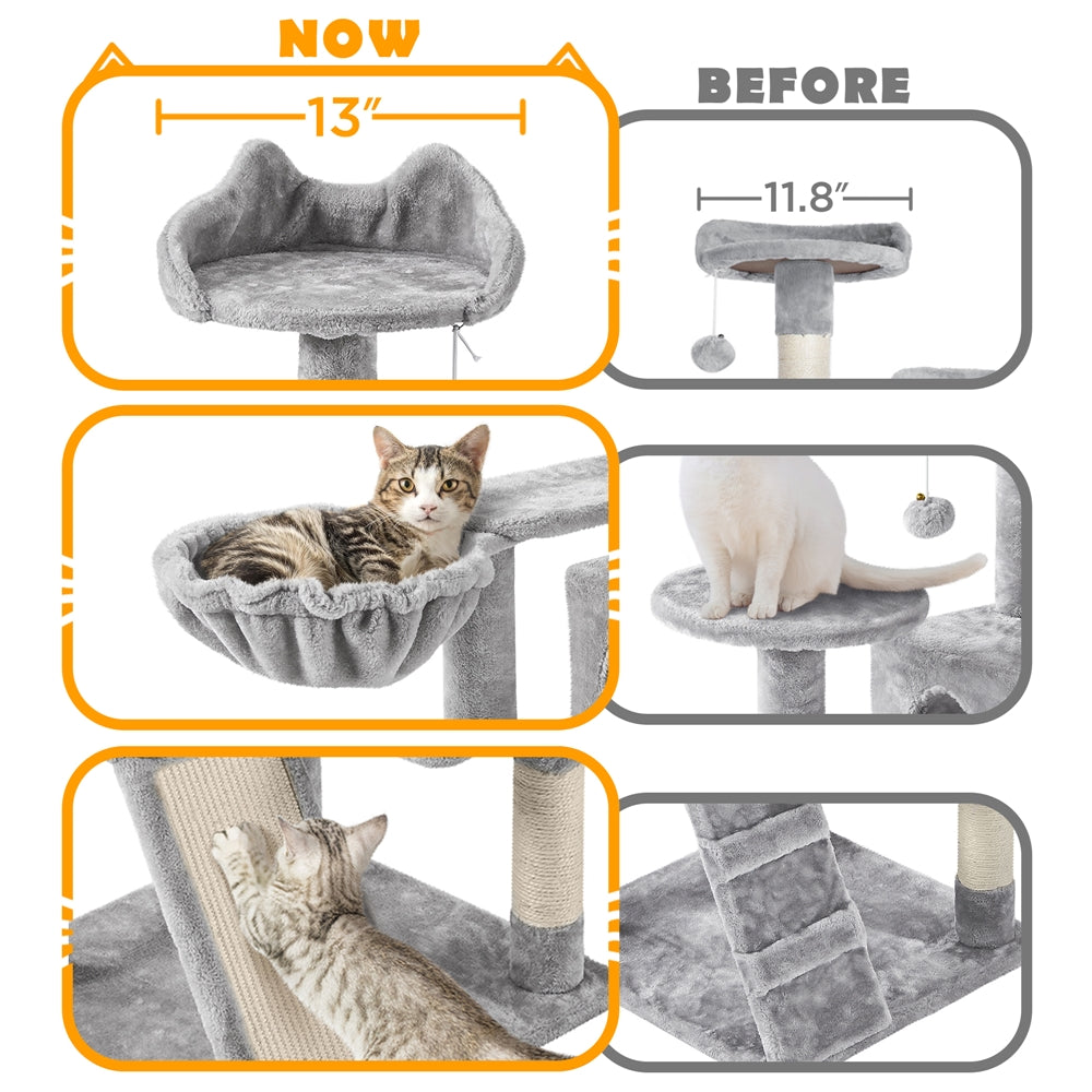 Costoffs 57''H Cat Tree Perfect Gift for Cats Condo Kitten Tree Tower w\u002F 2 Condos & Dangling Ball & Round Platform & Ladder Multilevel Indoor Cat Tree Tower for Kittens\u002FSmall Cats Christmas Gift