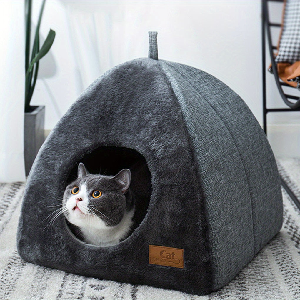 3D Thickened Winter Cat Bed - Warm Triangular Design, Pet-Friendly Closed-Top Enclosure for Cats & Small Dogs, Cozy Indoor Nest with Soft Fabric, Easy-Clean Gray Cat Furniture, Cat Bed, Contemporary Pet Furniture, Petfriendly Design