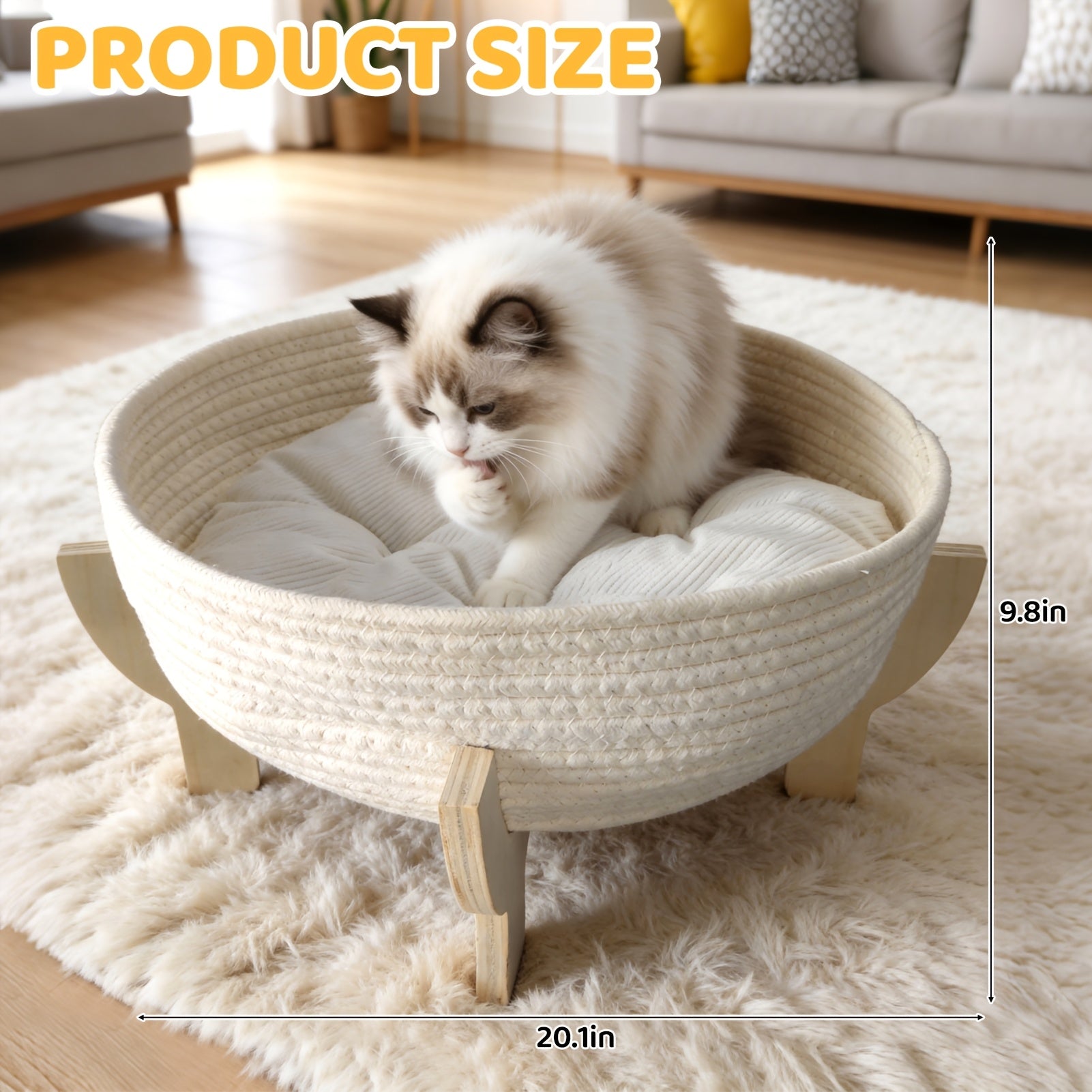 2-in-1 Cat Bed & Scratcher Suitable for Indoor Cats - Round Washable Woven Basket with Soft Cushion & Cozy Kitten Sofa, Assembly, Woven Basket Suitable for for, for Kittens, for Cats, for Small Spaces, for Spaces