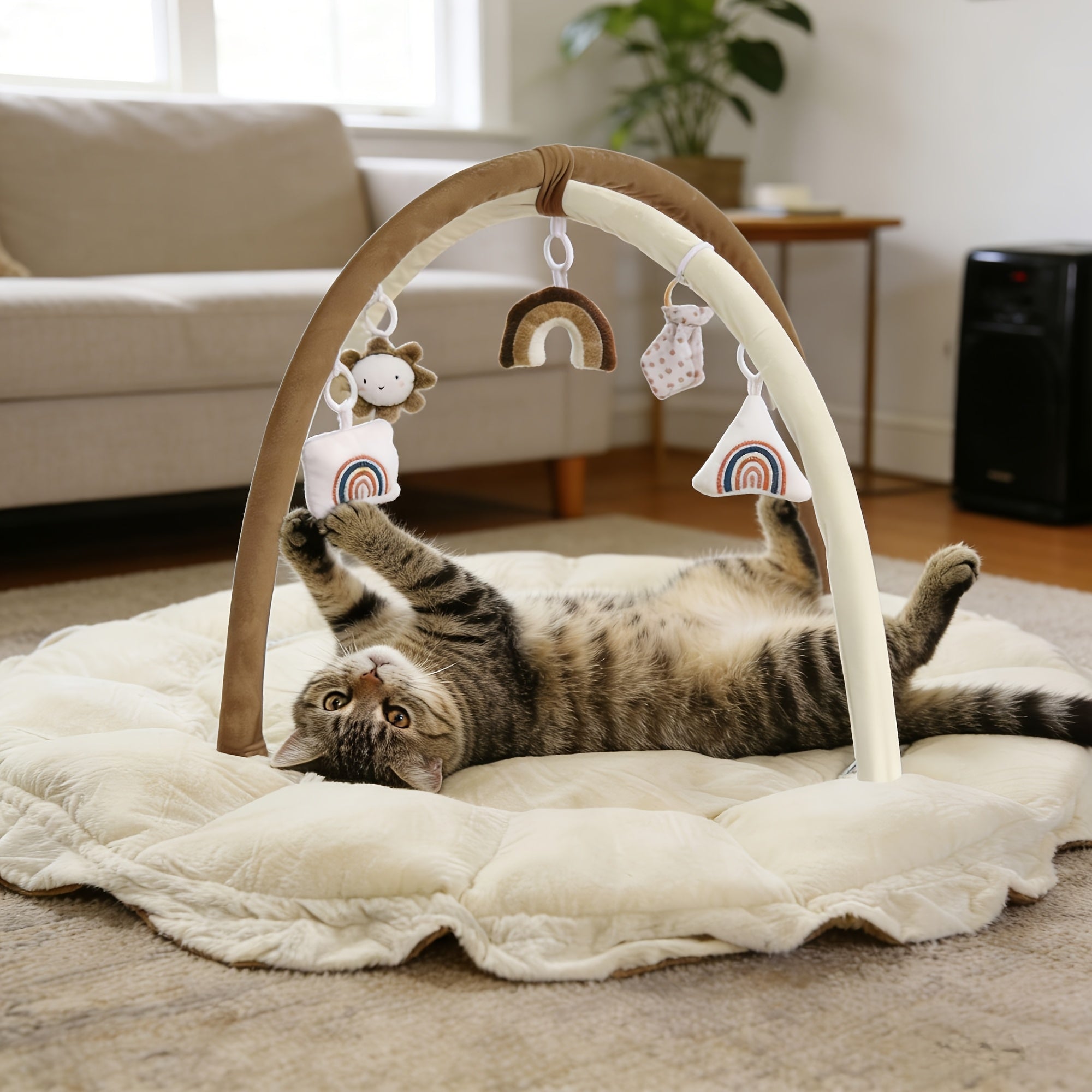 5-in-1 Thick & Plush Multi-Functional Cat & Dog Bed - Convertible Gym with Ball Pit, 6 Toys, Tummy Time Mat & Floor Mats | Plush Cushion Suitable for Kittens\u002FPuppies, Developmental Play & Rest