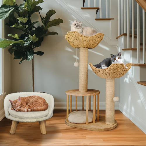3-tier Cat Tree Activity Tower Condo Furniture with Plush Cushion Cozy Rest Dangling Ball Sisal Scratching Post for Indoor Cats