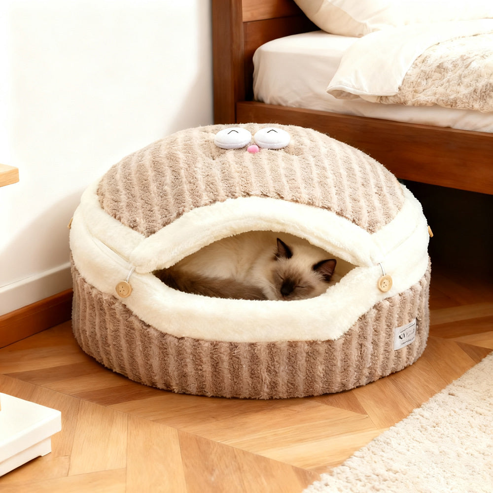 Adorable Enclosed Cat Bed Designed for Security, Also Suitable for Dogs, Serving As a Dual-Purpose Mat And Cozy House for Cats During The Autumn And Winter Seasons