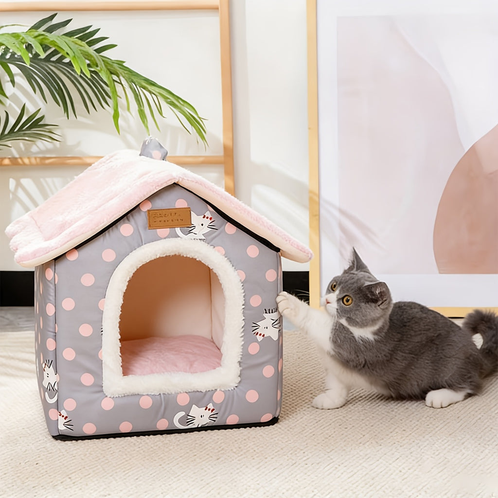 1pc 1pcs House-Shaped Cat Bed Suitable for All Seasons - Temperature-Regulating Enclosed Washable Pet House, Warm Breathable Cozy Rest Bed for Cats & Dogs, No Assembly Required \u002FTravel Shelter