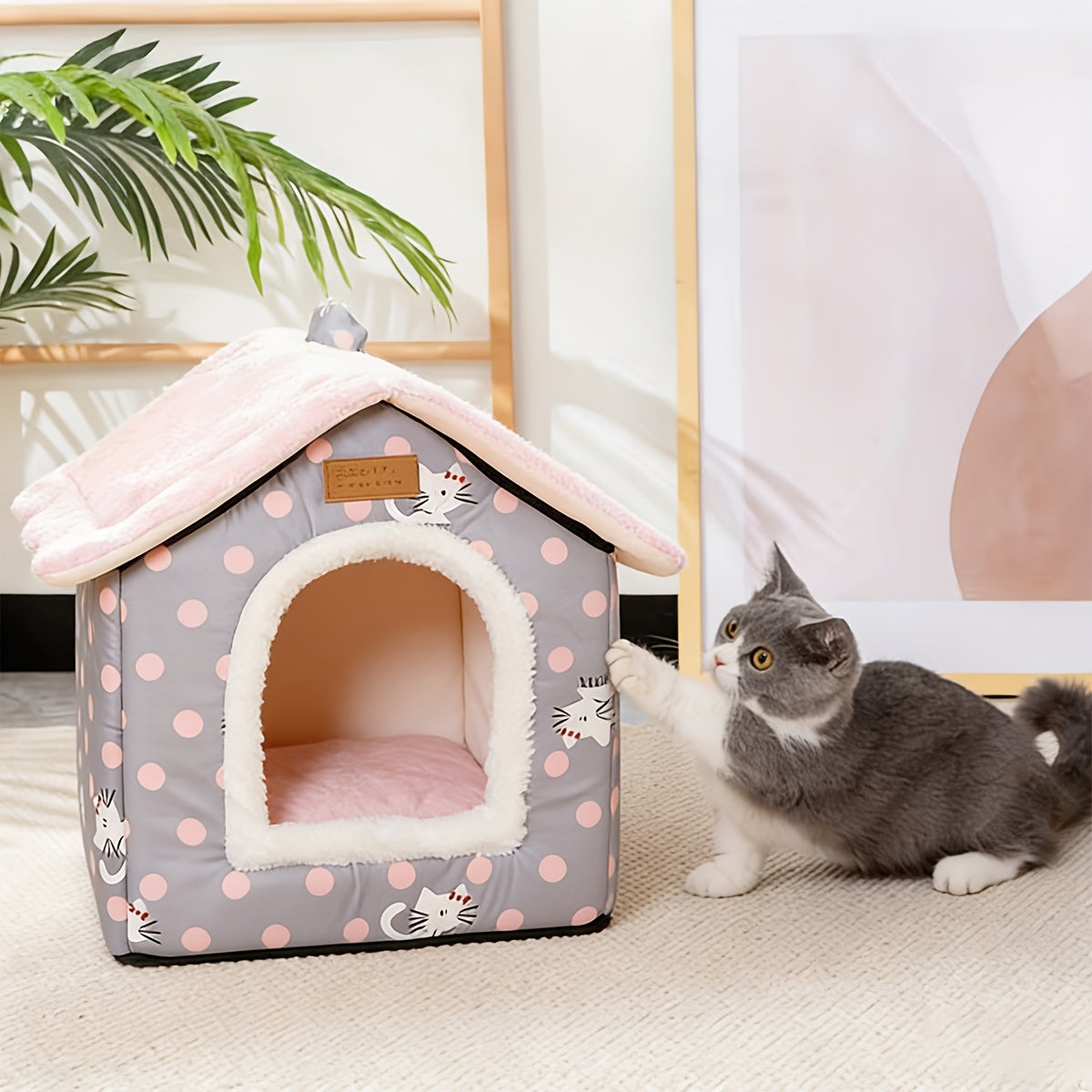 1pc 1pcs House-Shaped Cat Bed Suitable for All Seasons - Temperature-Regulating Enclosed Washable Pet House, Warm Breathable Cozy Rest Bed for Cats & Dogs, No Assembly Required \u002FTravel Shelter
