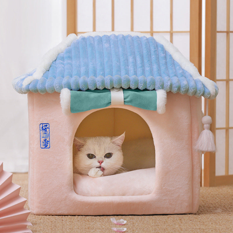 Chinese Ancient Style Cat House | Fully Enclosed, Removable and Washable, Winter Warmth, Suitable for Cats up to 16.53 lbs
