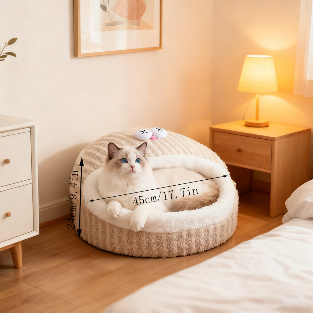 Adorable Enclosed Cat Bed Designed for Security, Also Suitable for Dogs, Serving As a Dual-Purpose Mat And Cozy House for Cats During The Autumn And Winter Seasons